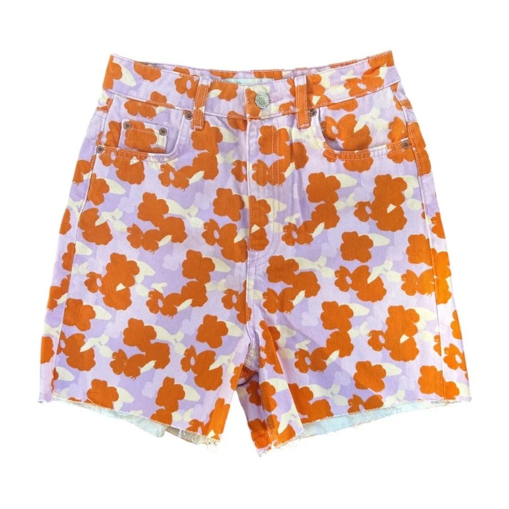 Zara The 90 short Orange and Purple floral Jean Shorts - Picture 1 of 5